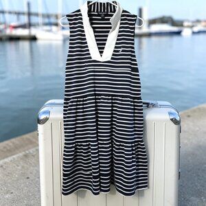 Nautica Jeans Sleeveless Navy Striped Tiered Dress Size M